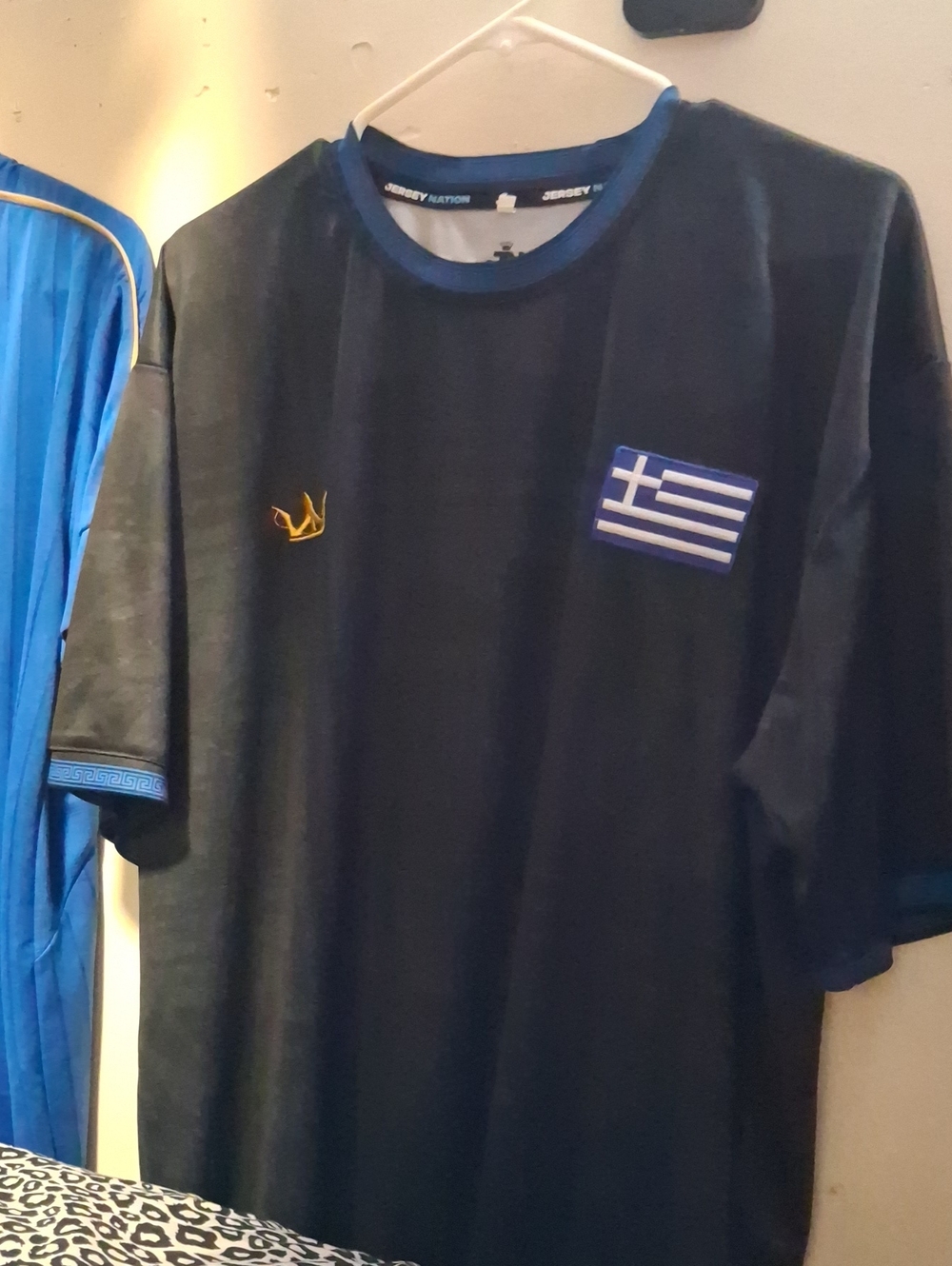 Men's Navy Short-Sleeve Crew Neck Soccer Jersey with Greek Flag Patch